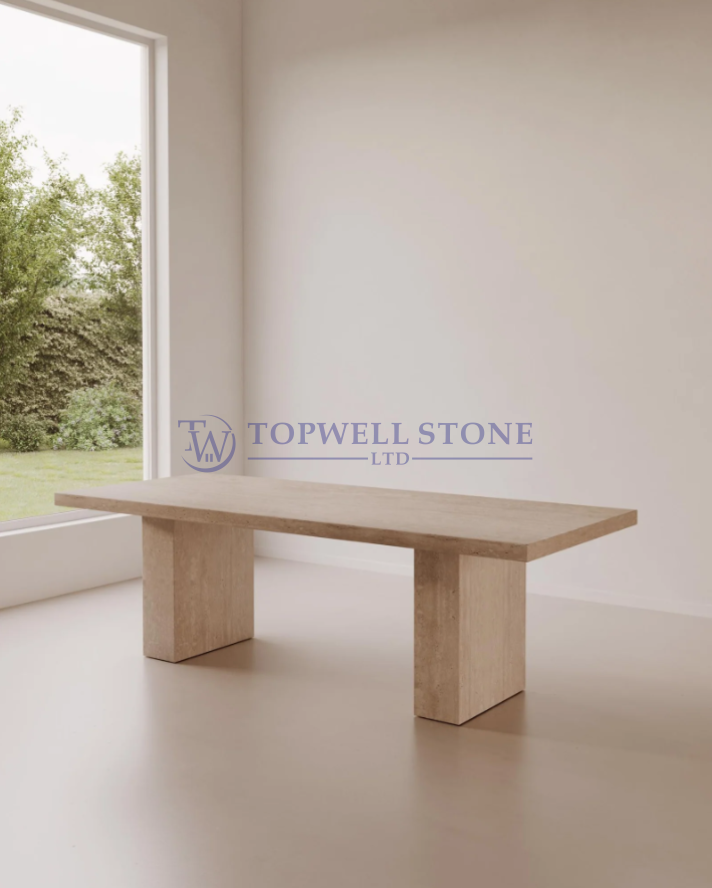 Classic Cream Travertine Dining Table